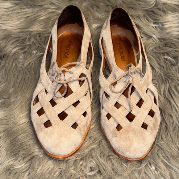 EUC Jeffrey Campbell Anthropologie Canela Woven Oxfords Tie Front Beige Size 9 - Picture 3 of 12